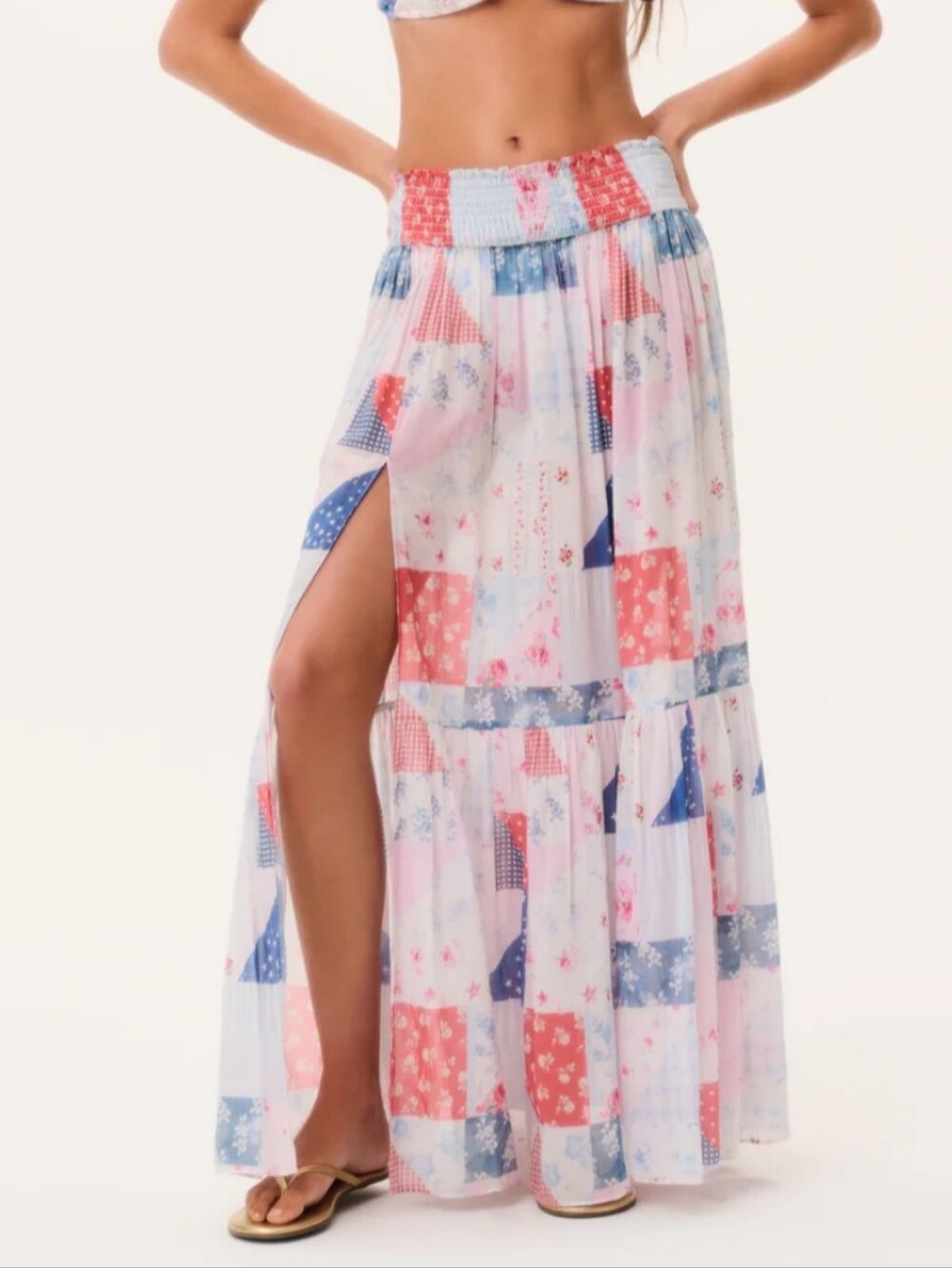 Love Shack Fancy UMBER PATCHWORK  Print Maxi Skirt Sz L